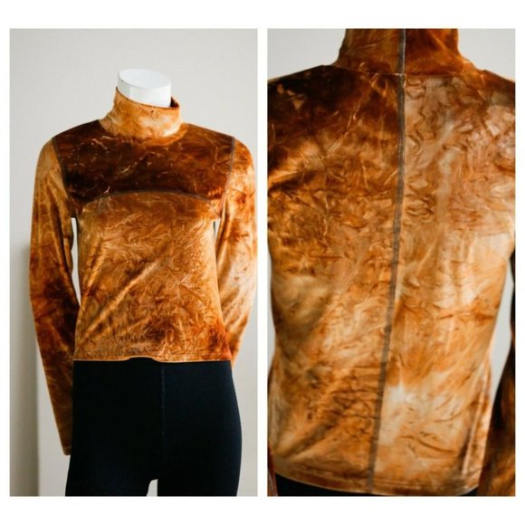 WilfredFree Tops - Wilfred Free Crushed Velvet Bronze Long Sleeve Cropped Tie Dyed Top L